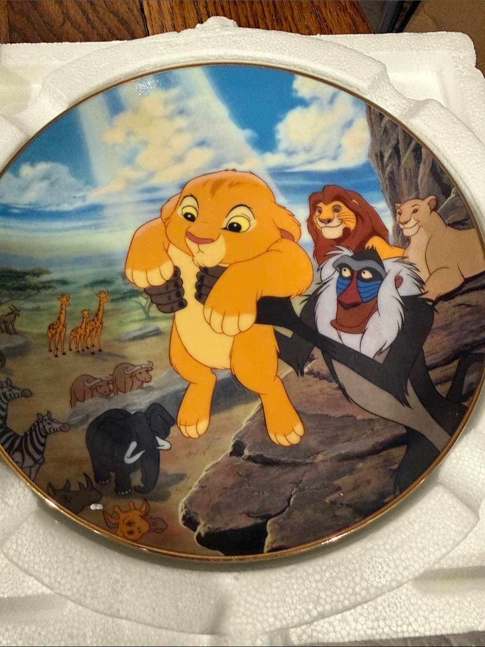 Disney Lion King Simba Rafiki Wall Plate - Yellow, Blue, Brown Vintage